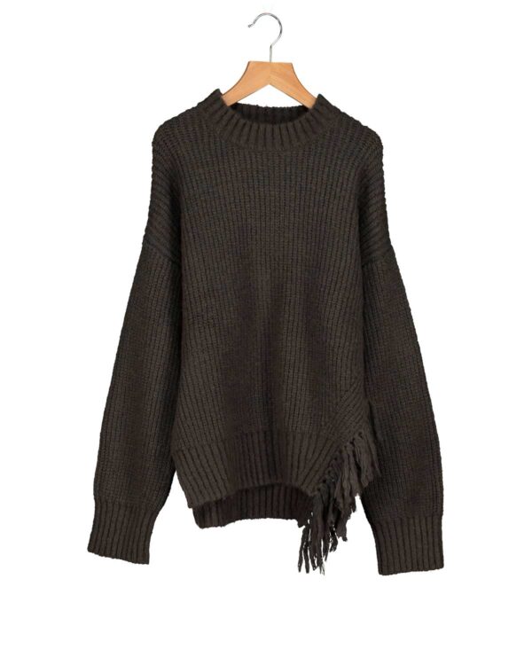 Dark Grey Pullover With Fringes