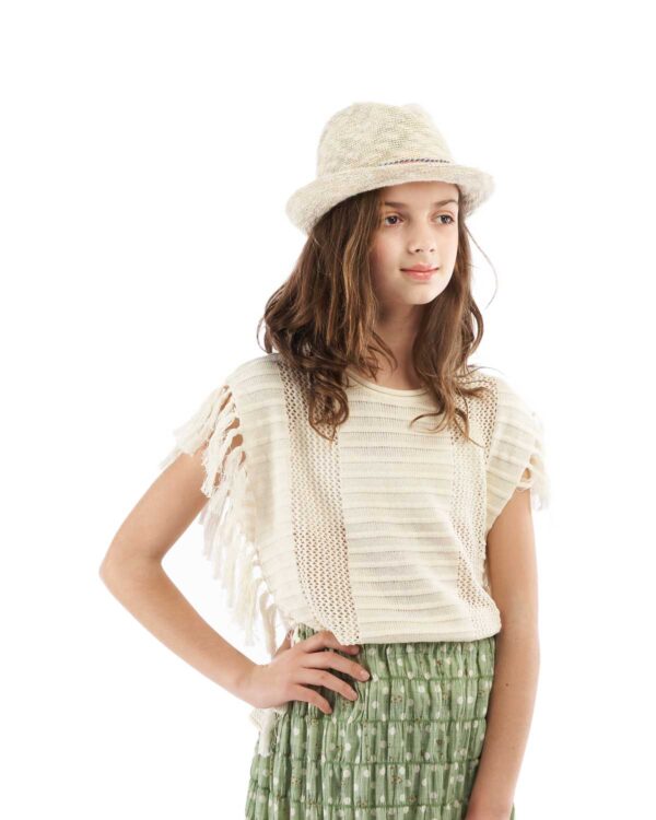 Knitted T-shirt with Fringes